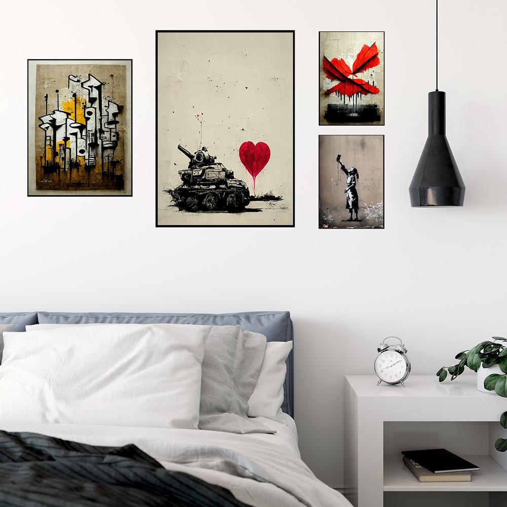 Banksy Street Graffiti Decorative Canvas Painting Smartphone Girl Art Poster Abstract Figure Mural Room Wall Decoration Prints