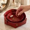 Modern Office Desk Decor PU Leather Folding Storage Tray, Waterproof Portable Jewelry Dish, Dresser Top Organizer Retro Rivet Desktop Tray for