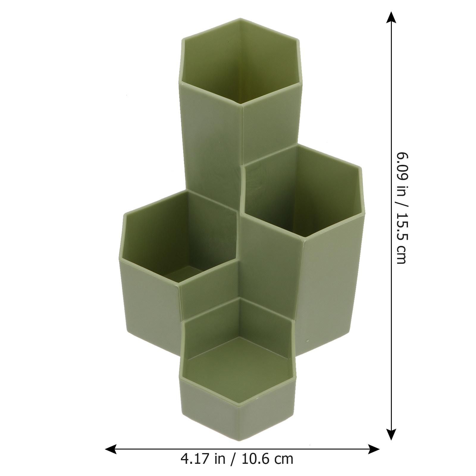 1Pcs Hexagonal Pen Box Desktop Organizer Plastic Cosmetics Holder Large Capacity Makeup Organizer Stationery Case for Bedroom зелёный