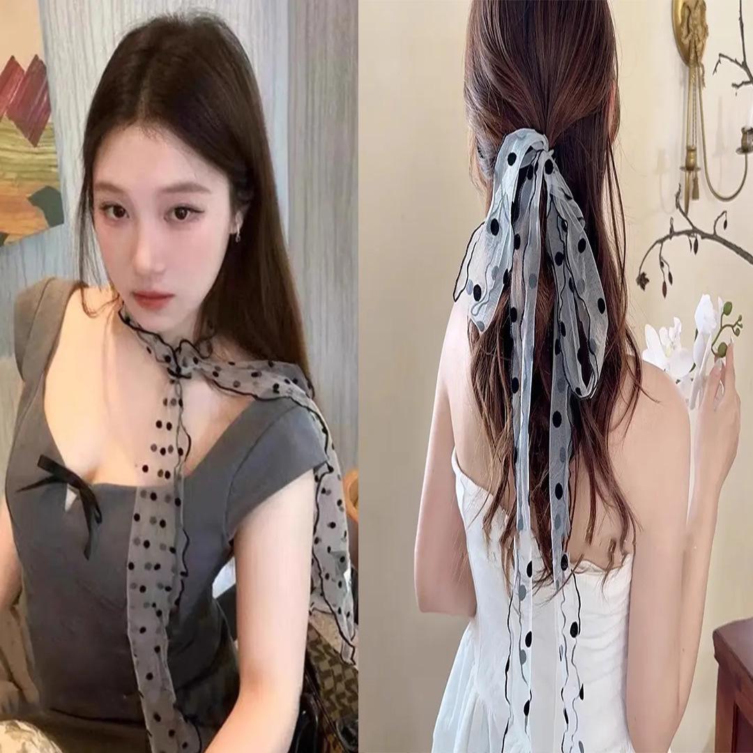 

Новое поступление: Кружевной чокер в корейском стиле с черным горошком и ниспадающей лентой Other