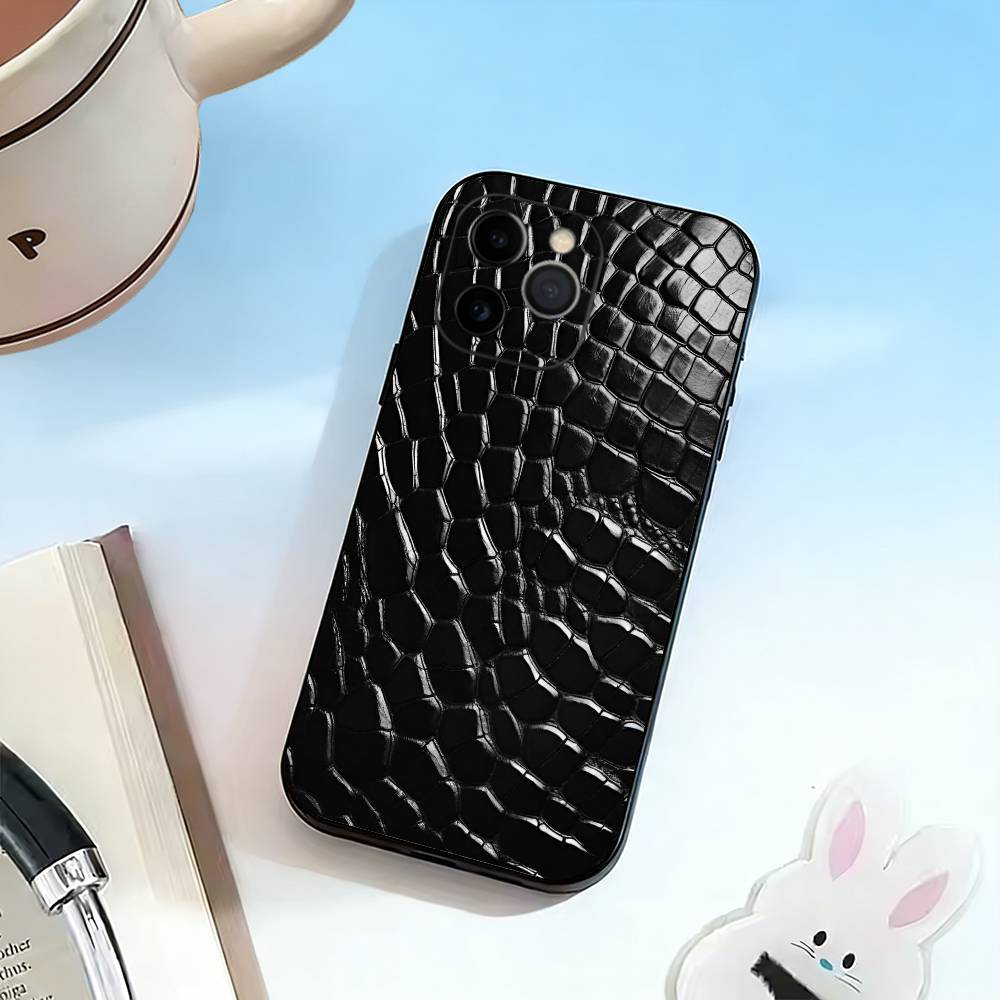 Crocodile Embossed Phone Case For iPhone 17, 16,15,14,13,12,11 Plus,Pro Max, Others Soft Black Cover