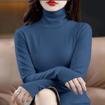 Maglia Intima Trendy da Donna, Blusa All-match a Collo Alto, Stile Occidentale, T-shirt Dimagrante in Velluto Tedesco, Blusa Moda Slim a Maniche Lunghe