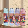 1PC Color Block Patchwork Art Print 750ml Color Plastic Sports Water Bottle Leakproof Flip Straw Lid Suitable for Sports Office Home Use