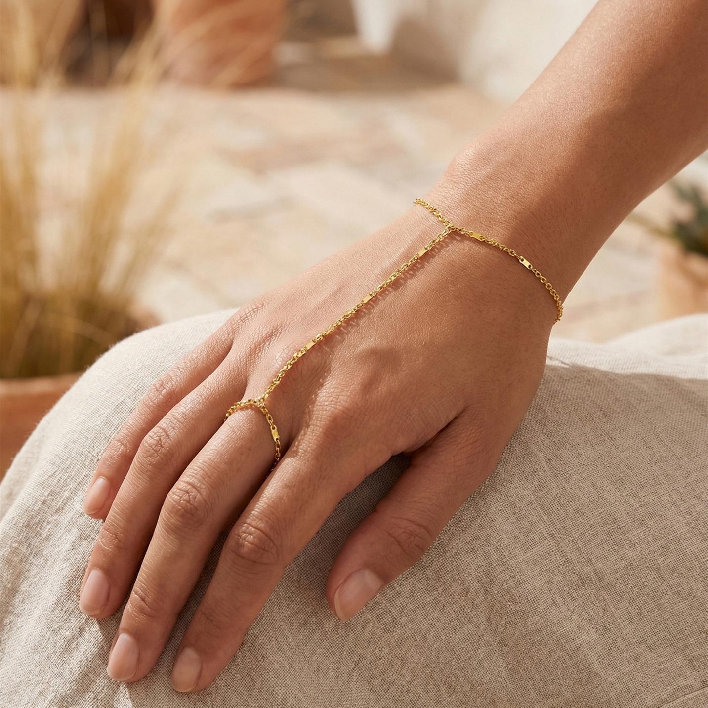 Light Luxury Colorful Love Heart Tassel Chain Ring Link Bracelet for Women Geometry Disc Finger Bracelet Wedding Party Jewelry