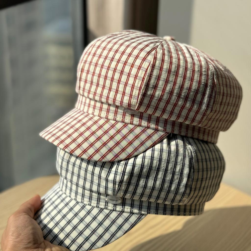 New British retro plaid Hong Kong style octagonal hat children's spring versatile face painter hat fashion cap