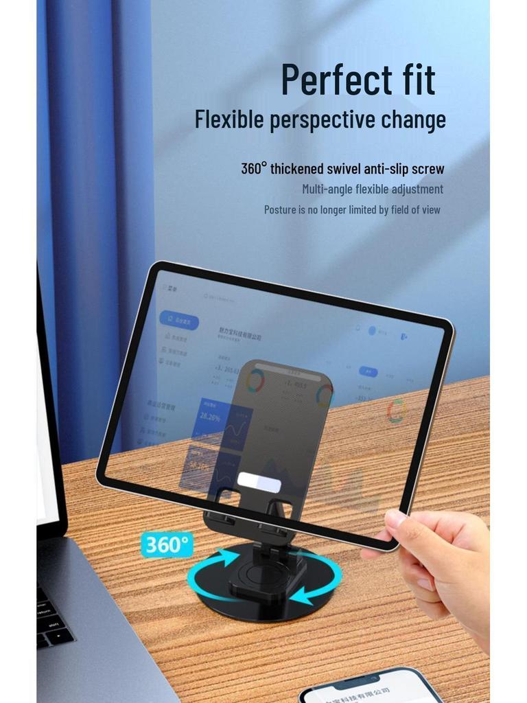 Supporto per Telefono Regolabile Rotante a 360° con Base in Metallo - Portatile e Pieghevole