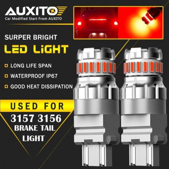 2X 3157 3057 Red LED Strobe Blinking Flash Brake Stop Tail Light Bulb For Ford A