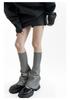 Gray Women's Slimming Micro-Flare Cotton Calf Socks - Solid Color, Elastic, Piled-Up Trapezoidal Leg Covers for Spring and Autumn.