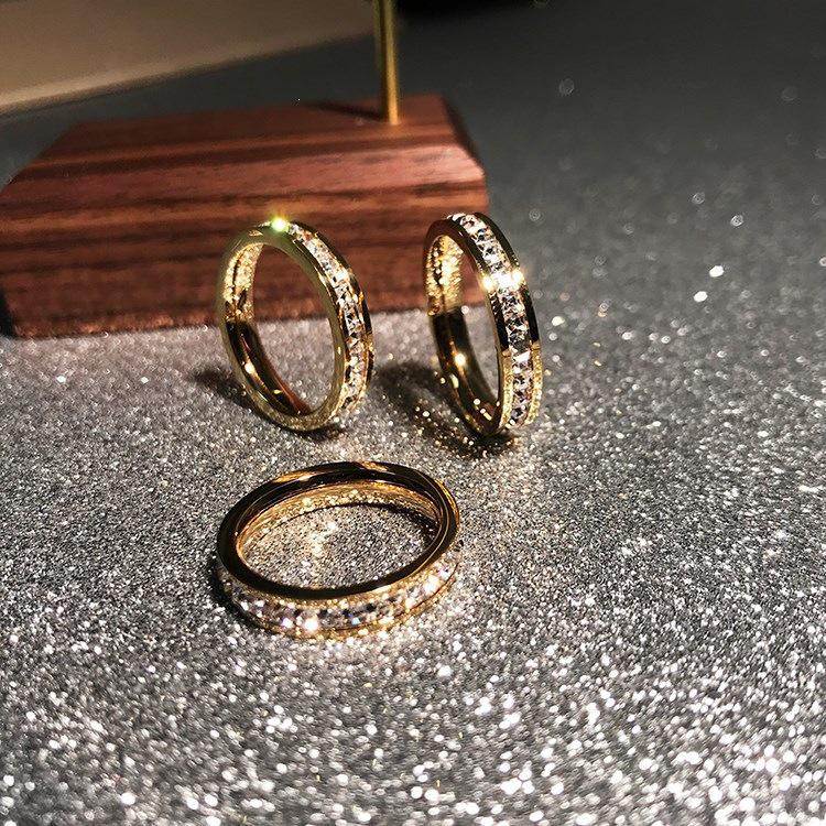 Full Circle Diamond Ring: Korean-Style, Gold-Plated Titanium Steel, Fashionable & Personalized Index Finger Jewelry