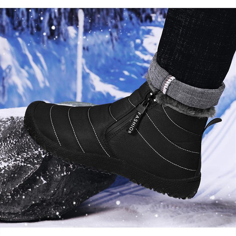 Men Winter Plus Velvet Snow Boots Casual Zipper Warm Outdoor Cotton Shoes Large Middle Top Thick Anti Slip Hiking Shoe 39-46