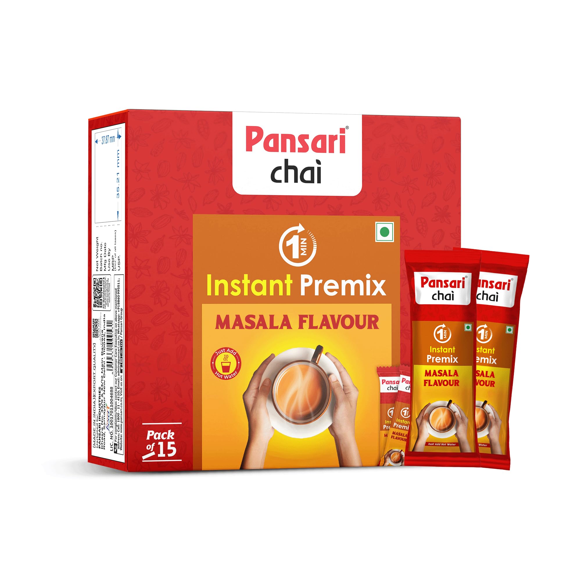 Pansari Instant Tea Premix Masala Chai - Pansari Instant Masala Tea Powder | 15 Sachets x 14g | Desi Chai Premix | Just Add Hot Water | Ready in 1