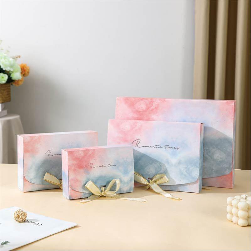 10pcs Color Pattern Printing Folding Ribbon Gift Box Scarf Underwear Socks Packaging Boxes Cake Party Birthday Packa Bag Easy To Install Paper Box