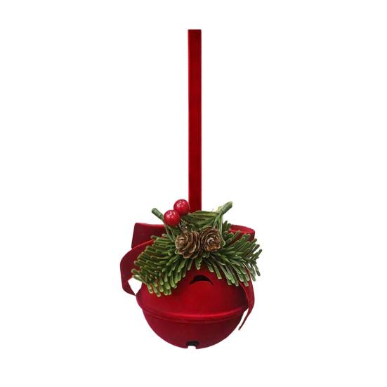 Christmas Red Bell Ornament Plastic Velvet Flocked Bell Ball Tree Ornament for Holiday Window Shop Home Decoration