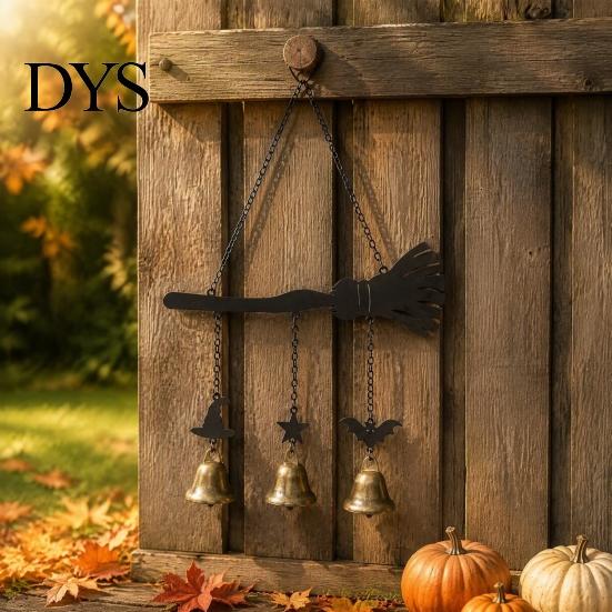 Iron Wind Chime Halloween Witch Broom Chime, Holiday Party Decorative Hanging Bell Metal for Indoor Outdoor Garden Patio Porch Festive