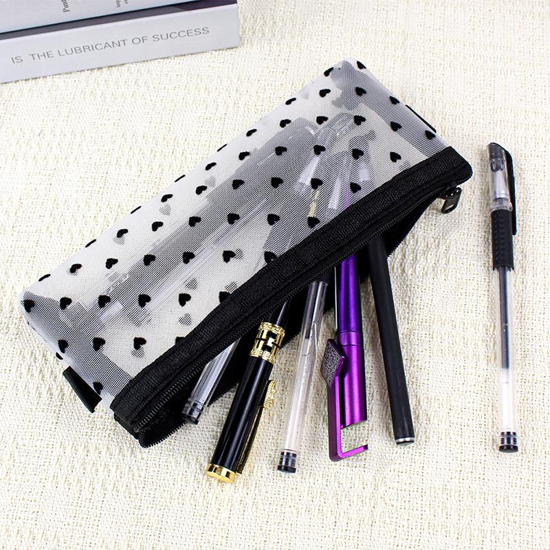 2pcs Transparent Mesh Pencil Case, Office Desktop Storage Bag, Makeup Bag, Stationery Bag, Large Capacity Pencil Case