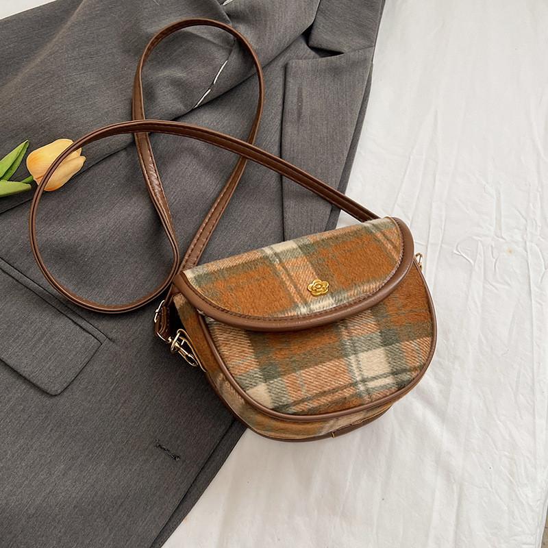 Trendy Stylish And Ladies Plaid Saddle Bag In Red Green And Yellow Perfect For Fall Winter 2024 Fashion Yellow Check