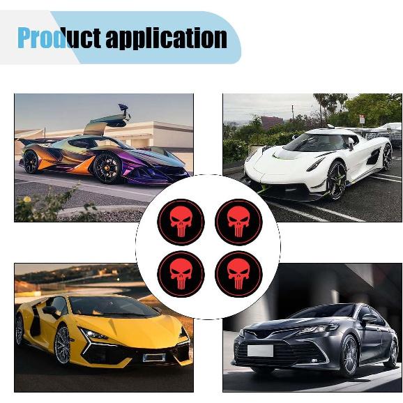 4PCS Skull Car Wheel Hub Center Cap Sticker, 2.2" Personalized Metal Wheel Emblem Sticker, Waterproof Automotive Hub Decorative Decal Cover, Car