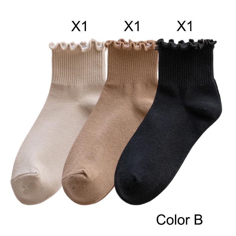 3 Pairs/Lot Cute Socks For Women New Japanese Style Breathable Girls Short Socks Kawaii Solid Socks Frilly Ruffle Socks Casual