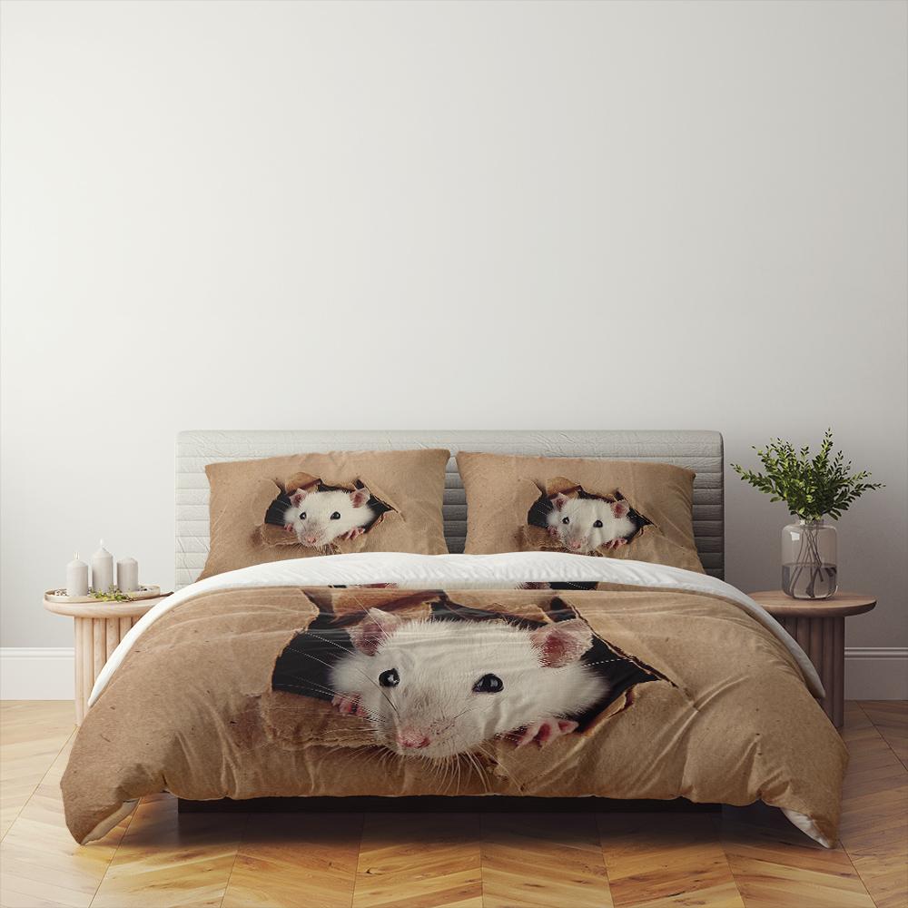 Grote Rat Dekbedovertrek Set, Crème, Enkel Dubbel Vol Queen King Botanische Dekbedovertrek 140x210cm