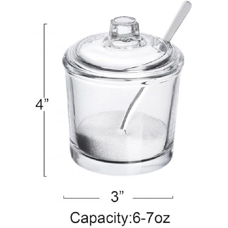 123Arts Glass Sugar Bowl Spice Jar with Lid and Stainless Steel Spoon Spoon