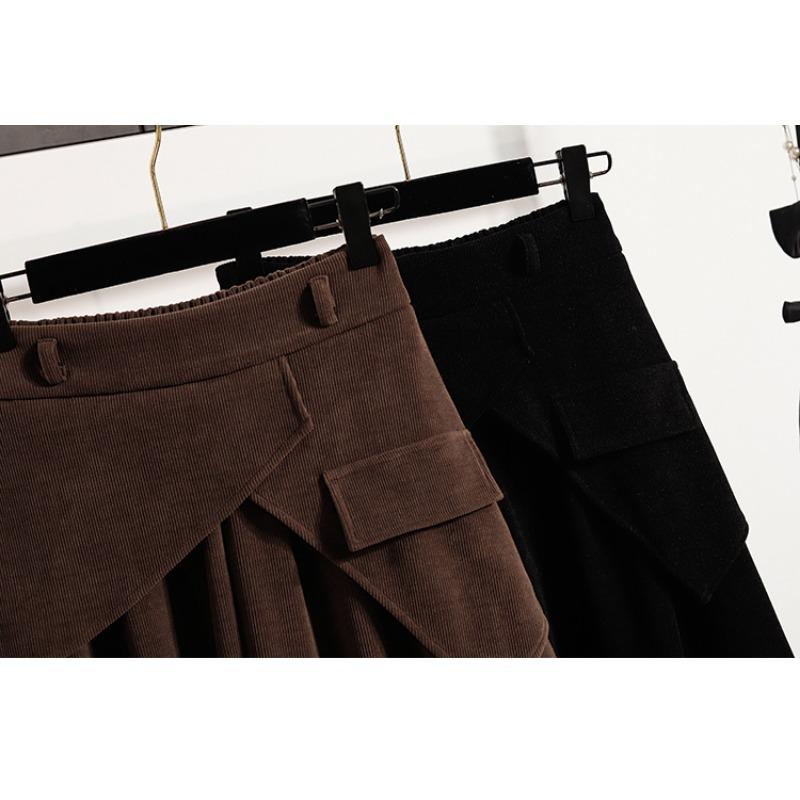 DIMANAF 2025 Herbst Übergröße Lange Damenröcke Elastischer Bund Übergröße Taschen Elegant Hohe Taille Röcke A-Linie