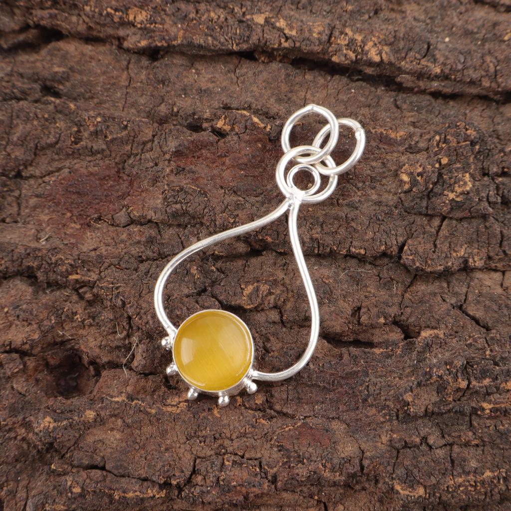 Round Yellow Cat'S Eye Gemstone Sterling Silver Best Friend Gift Wedding Pendant PP-40-49