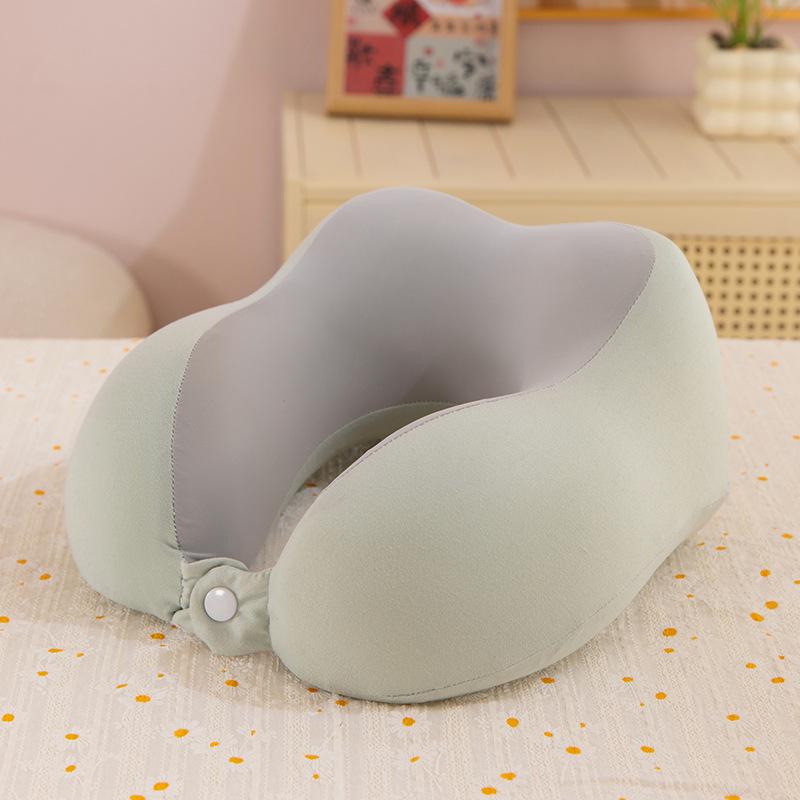 Travel Memory Foam U-Shape Pillow with Compact Storage & Dual-Peak Neck Support