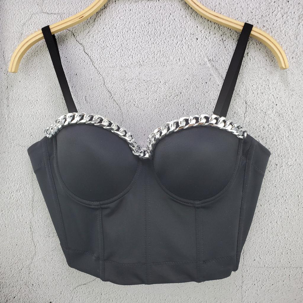 Chain-detail Strapless Tank Top with A Retro Design Slimming and Stylish Women's Top Camis & Tank Tops