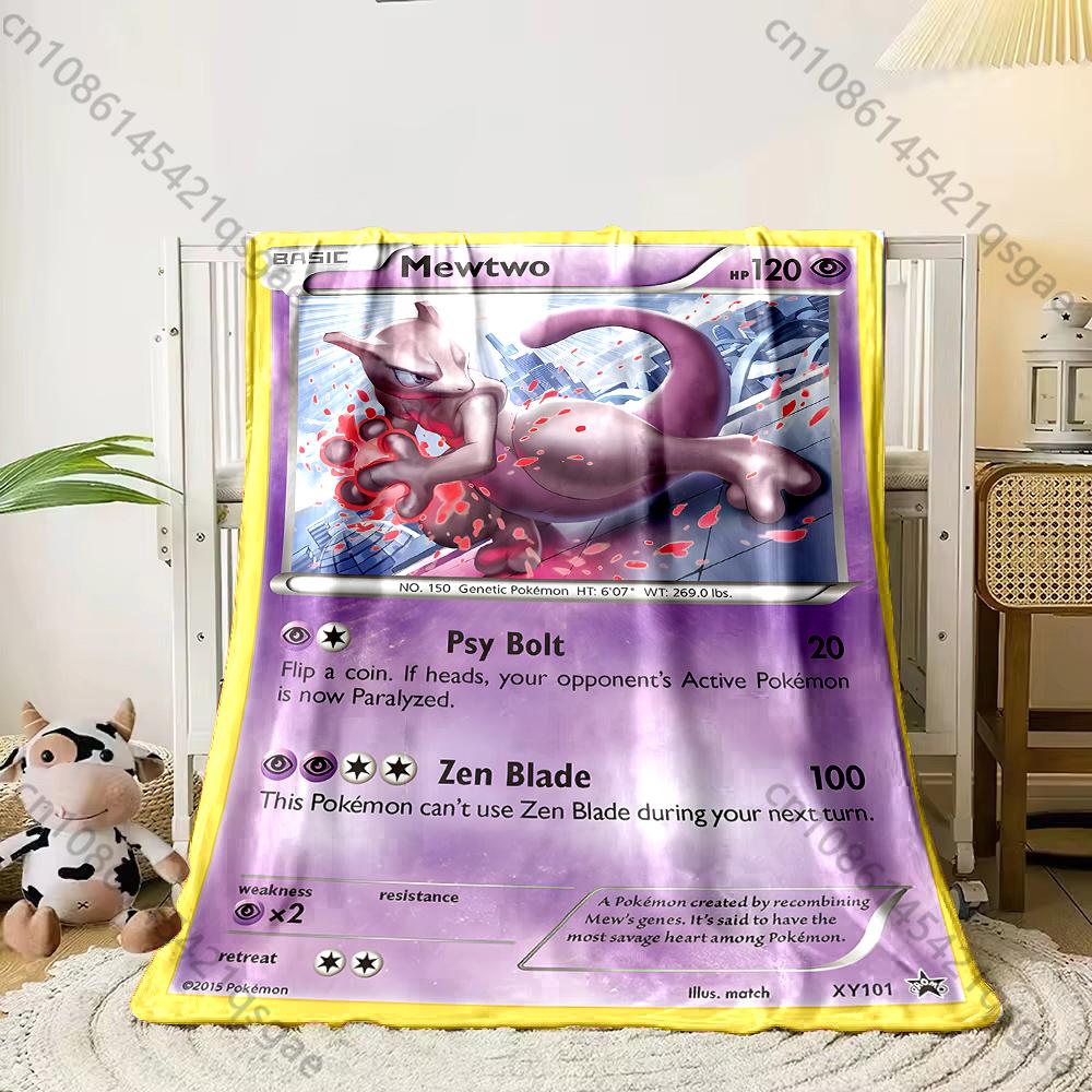 Multiple Sizes Pokémon Mewtwo Card Print Blanket Adult Children Warm Blankets Home Travel Car Soft Comfortable Blanket for Gifts