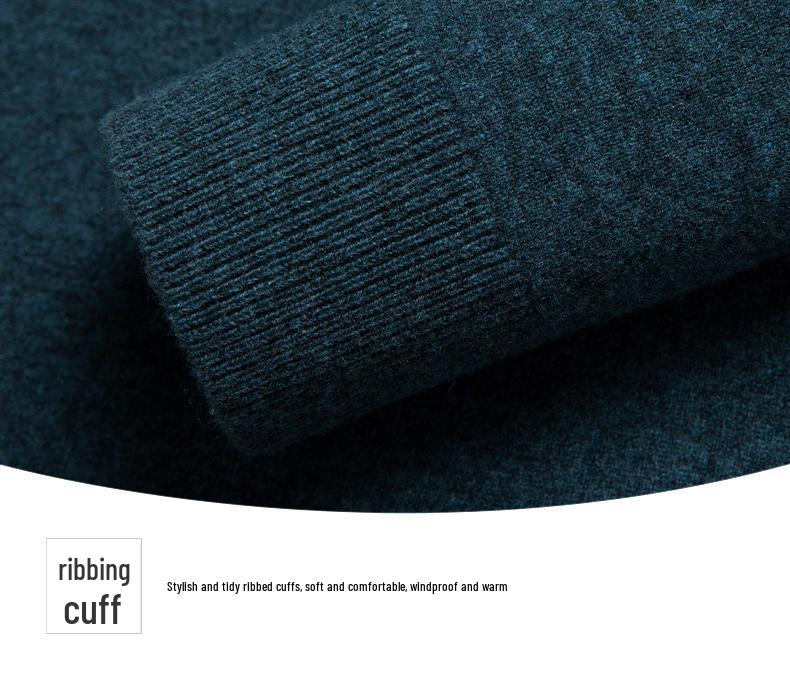 Men's Round Neck Machine Washable 100% Wool Sweater - Warm Knit Base Layer for Autumn/Winter 2025