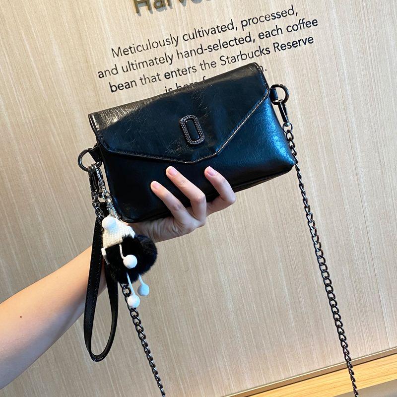 

Casual Small Bags Soft Leather Exquisite Phone Holder Chain Black