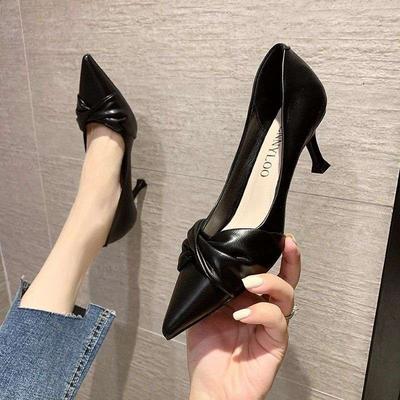 High Heels Women's Summer 2025 New Black Professional Workplace Soft Leather Comfortable and Not Tired Feet Pointed Stiletto Single Shoes
