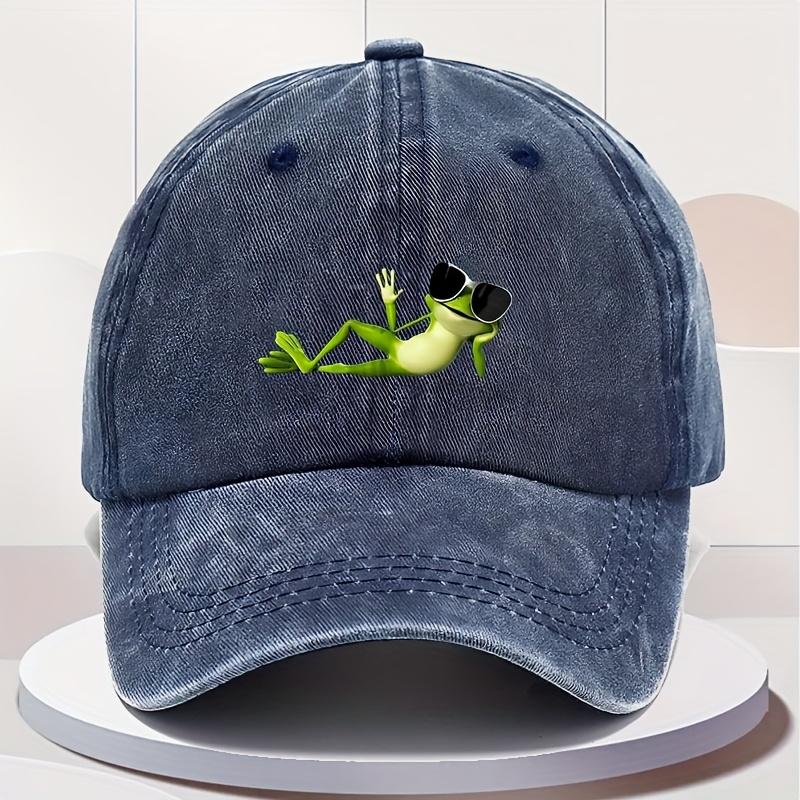 MenS Vintage Washed Baseball Cap with Cartoon Frog  Fashion Glasses Design  Adjustable Snapback  Lightweight  Breathable