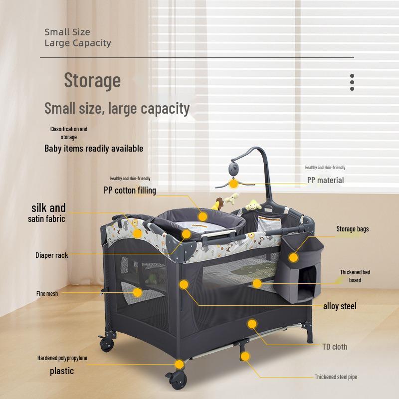 Tragbares Multifunktionales Babybett und King-Size-Bett-Kombi mit Wickeltisch für Säuglinge und Kleinkinder