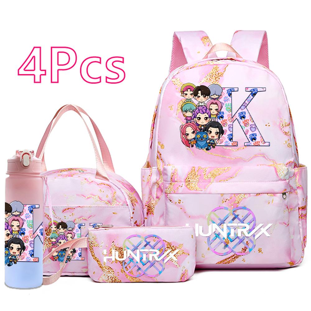 4Pcs/set Anime K-Pop Printed Backpack Handbag Pencil Case 750Ml Water Bottler for Teenager Boy Girl Schoolbag Large Capacity Bookbag Kid Gift Mochila
