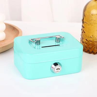 Coin Bank Mini Lockable Cash Box Metal with Key Lock Box with Handle Portable Piggy Bank For