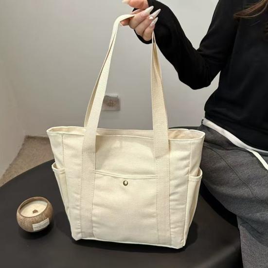 Women Canvas Shoulder Bag Heavy Duty Work Tote with Side Pockets Zip Closure Handbag for Travel Shopping Commuting Gym