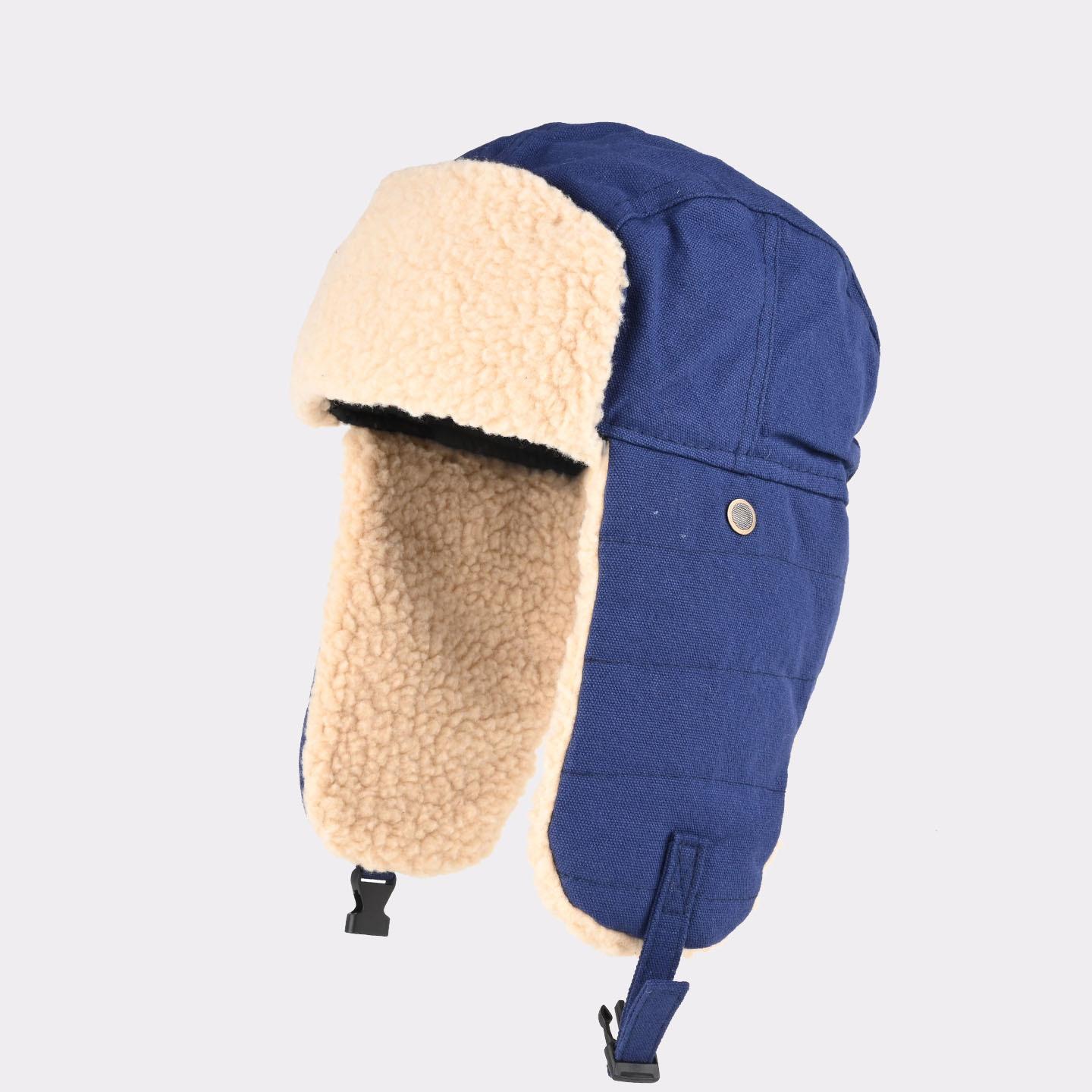 

Ретро шапка-пилот мужская и женская зимняя с защитой ушей теплая шапка для улицы очки локомотивная утолщенная хлопковая шапка average size (55-59cm) тёмно-синий