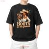Boots On Ground Juneteenth Black Cowgirl Western Texas Rodeo Adult S 4XL T Shirt Vintage Washed Homme Stretched Casual Unisex