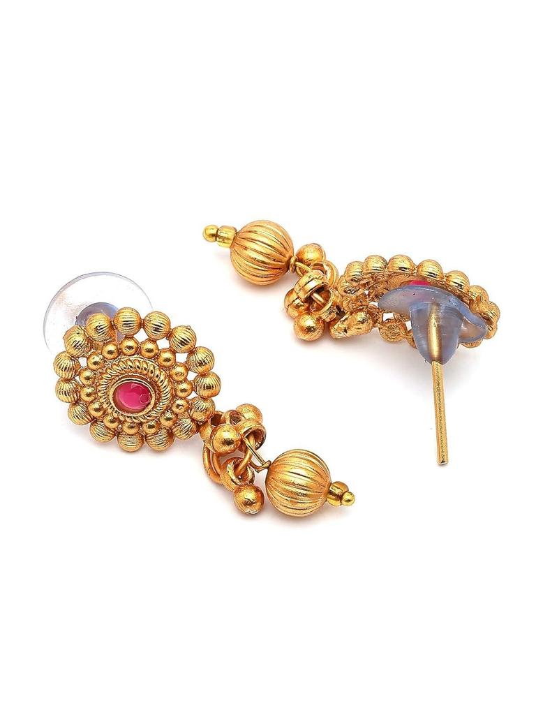 Classic Gold Plated Choker Necklace with Drop Earring Jewellery Set For Women & Girls|Suited for All Festive Occasions