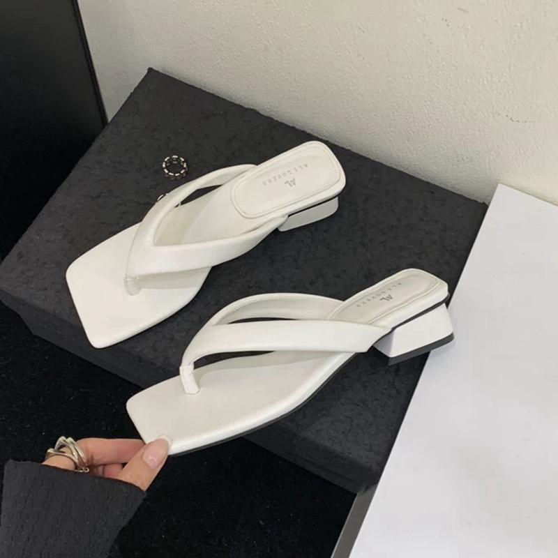 Fashion SUOJIALUN 2025 Summer Candy Color Women Slipper Fashion Square Toe Slip On Ladies Casual Flip Flop Square Low Heel Outdoor Slide