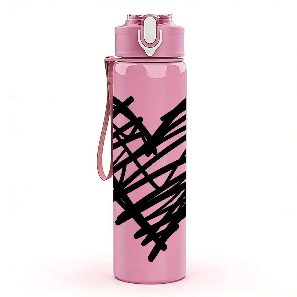 1PC Rough Line Drawing Love Heart 750ml Color Plastic Sports Water Bottle Leakproof Flip Straw Lid Suitable for Sports Office Home Use