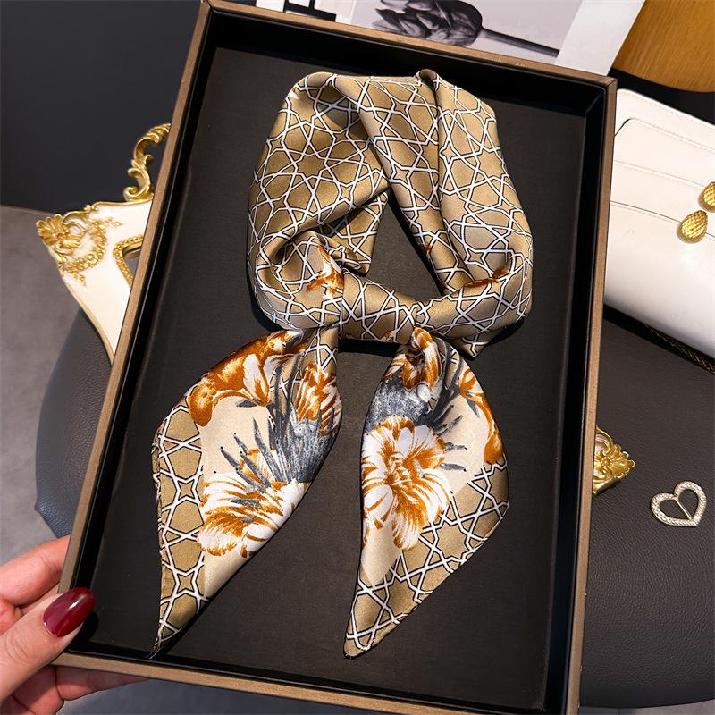 Women's 70cm Leopard Print Silk Scarf - Versatile Square Scarf for Professional and Casual Wear