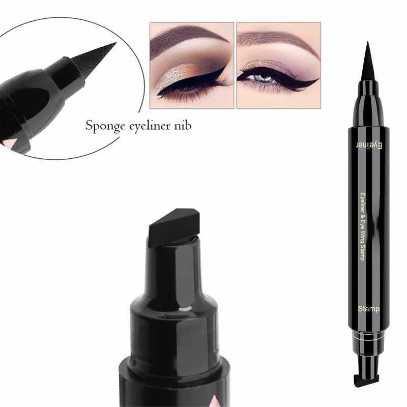 Fashion Double-Headed Stamps Eye Liner Quick Dry Waterproof Black Liquid Eyeliner Pencil Makeup Tool