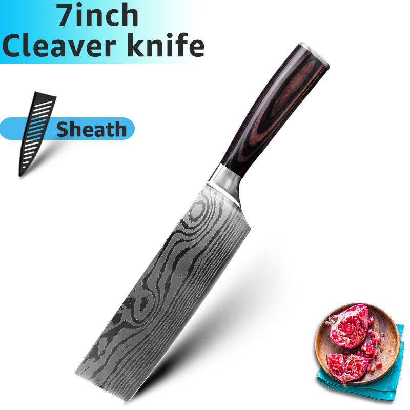 Kitchen Knives 7CR17 High Carbon Stainless Steel Damascus Drawing Gyuto Cleaver Set Slicer Santoku Knife Chef Knife