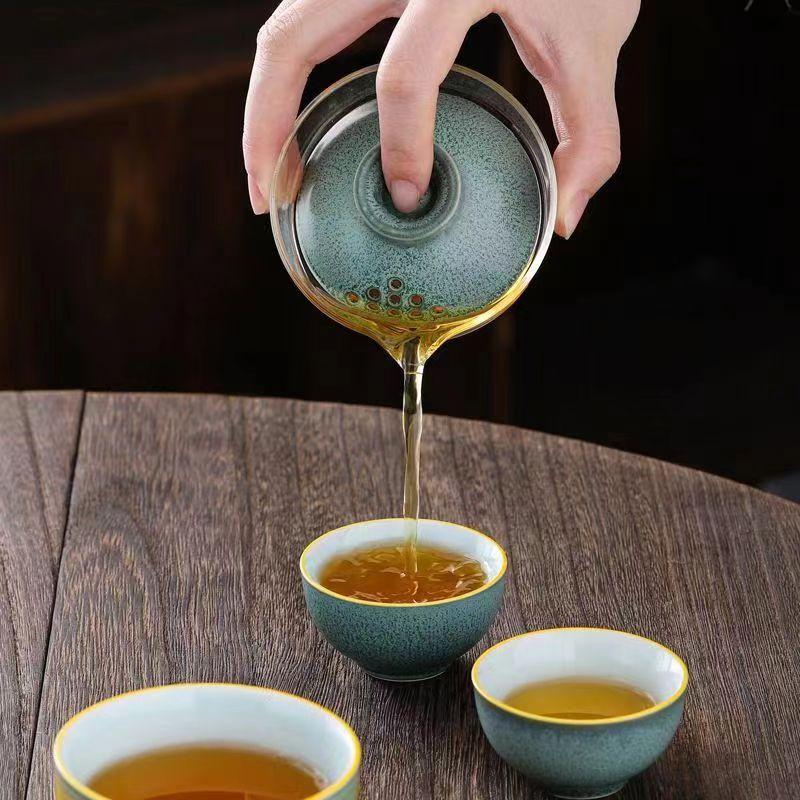 New Glass And Ceramics Tea Set 3 Cups Gaiwan Frosted Transparent Glass Portable Travel Tureen Teaware Ceremony 170ML