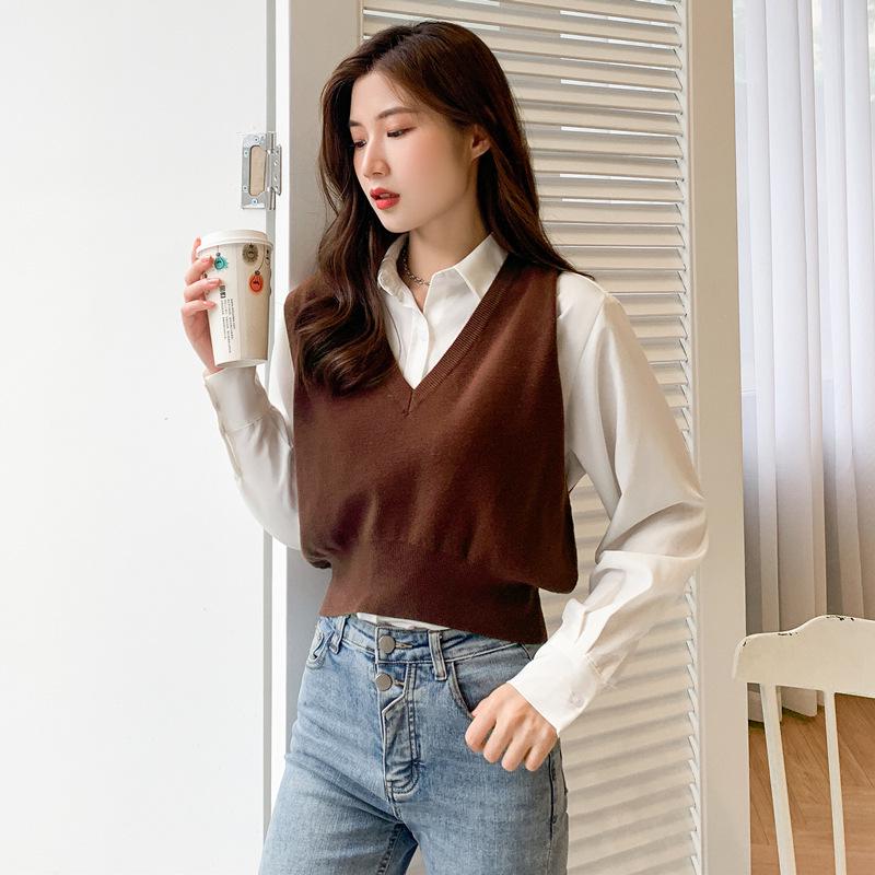 Women's Korean Style Knit Pullover Vest - Casual College Sweater Top