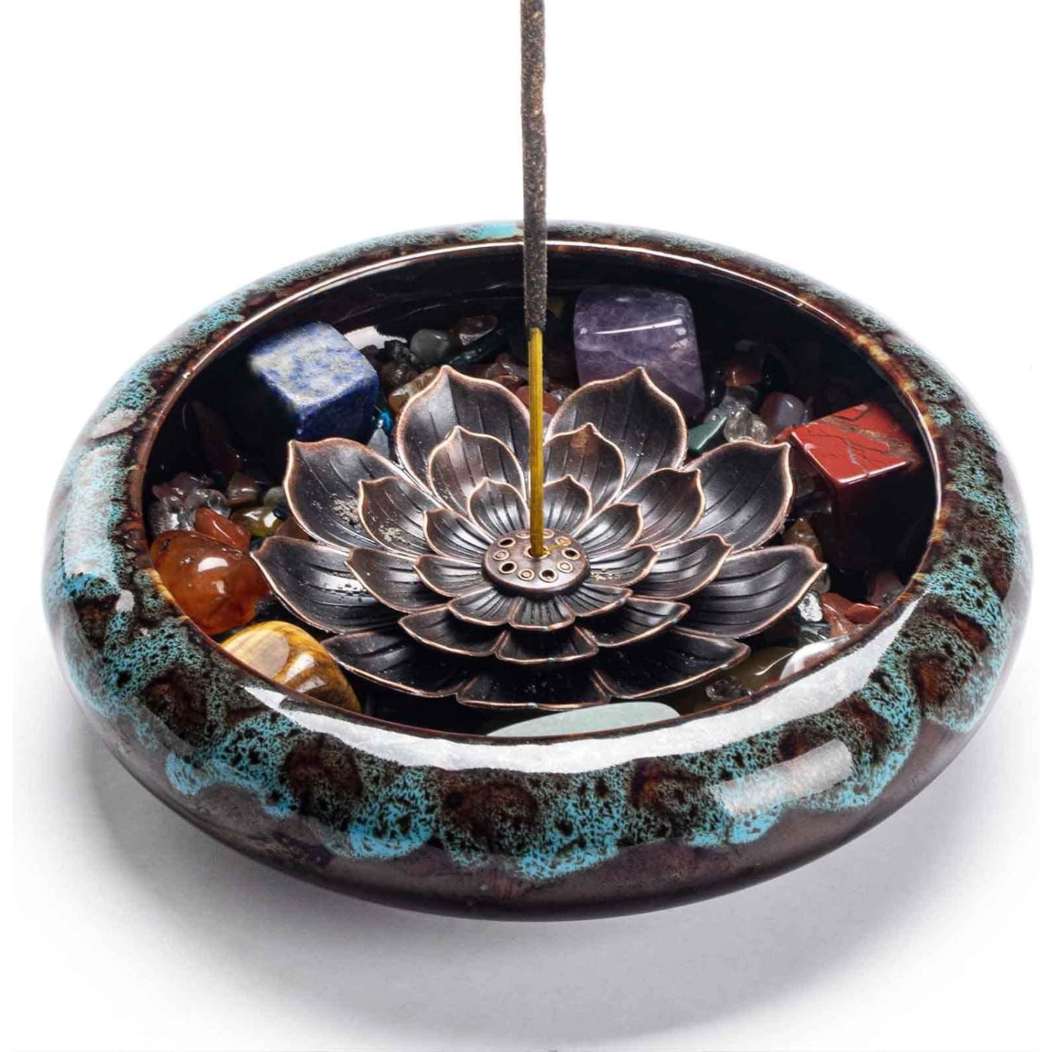 Incense Stick Holder-Crystal Lotus Incense Holder,Ceramic Incense Burner 1PCS