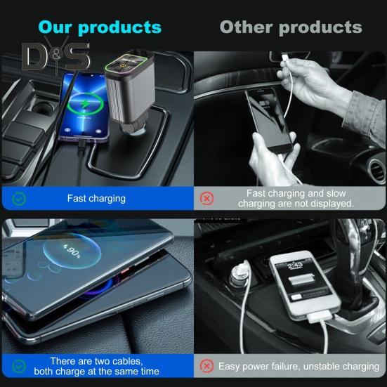 Încărcător auto retractabil 4 în 1 Starlight Roof Light Adaptor dublu tip C pentru încărcare rapidă Cabluri retractabile Încărcător USB pentru iPhone