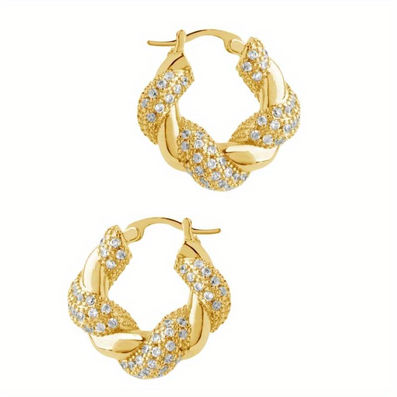 Fashion Winding Fried Dough Twists Style Pendant Earrings, Women's Shining Inlaid Zircon Festival Party Accessories